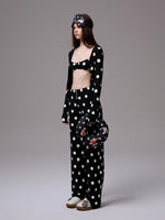 Contrast Polka Dot Lace-Trim Wireless Bra Two-Piece Set