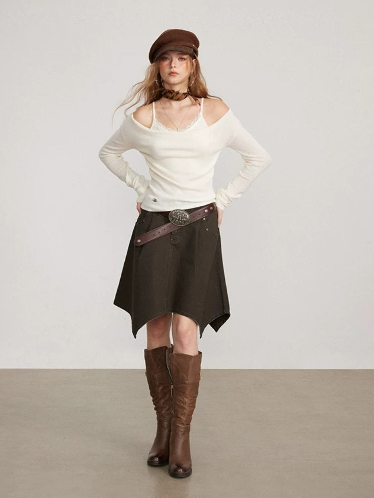 Layered Cowl Neck Knit Sweater