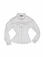 Distressed White Structured Denim Jacket