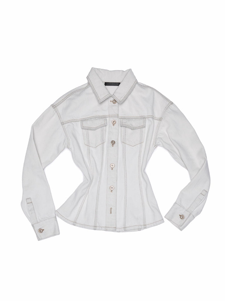 Distressed White Structured Denim Jacket