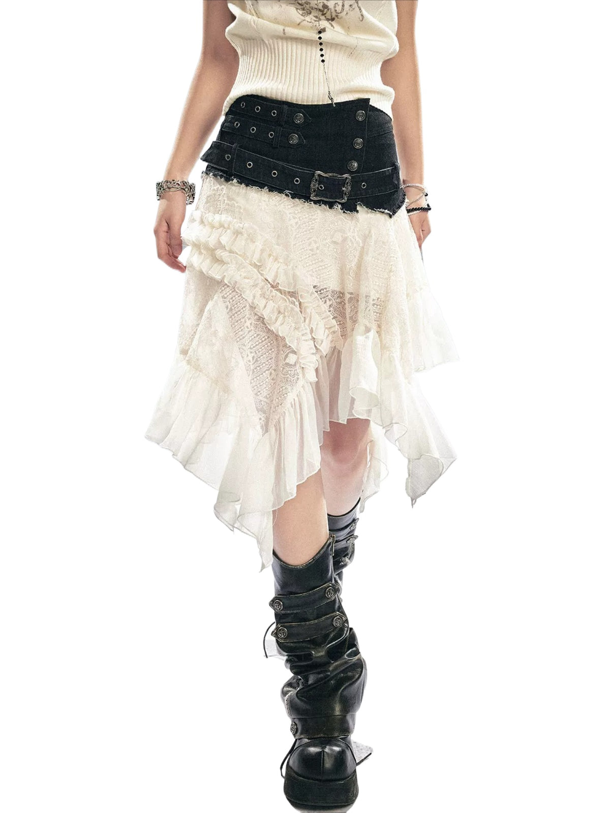 Lace Denim Skirt