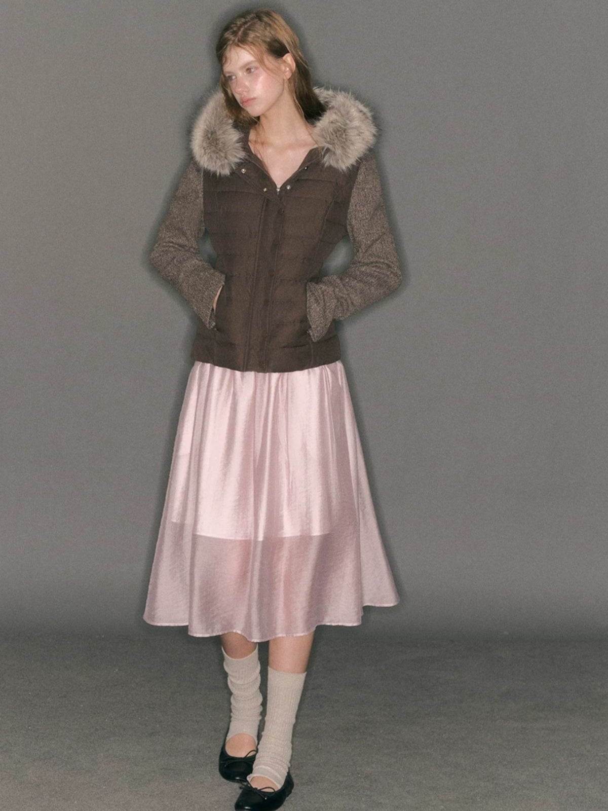 Vintage Layered Pleated Midi Skirt