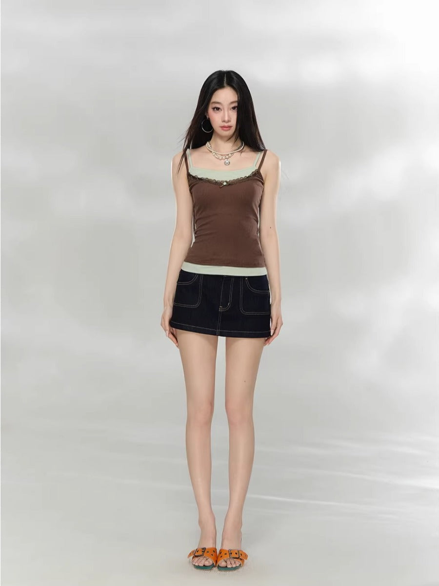 Contrast Lace Strap Tank