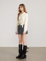Ribbon Zip Collar Knit Cardigan