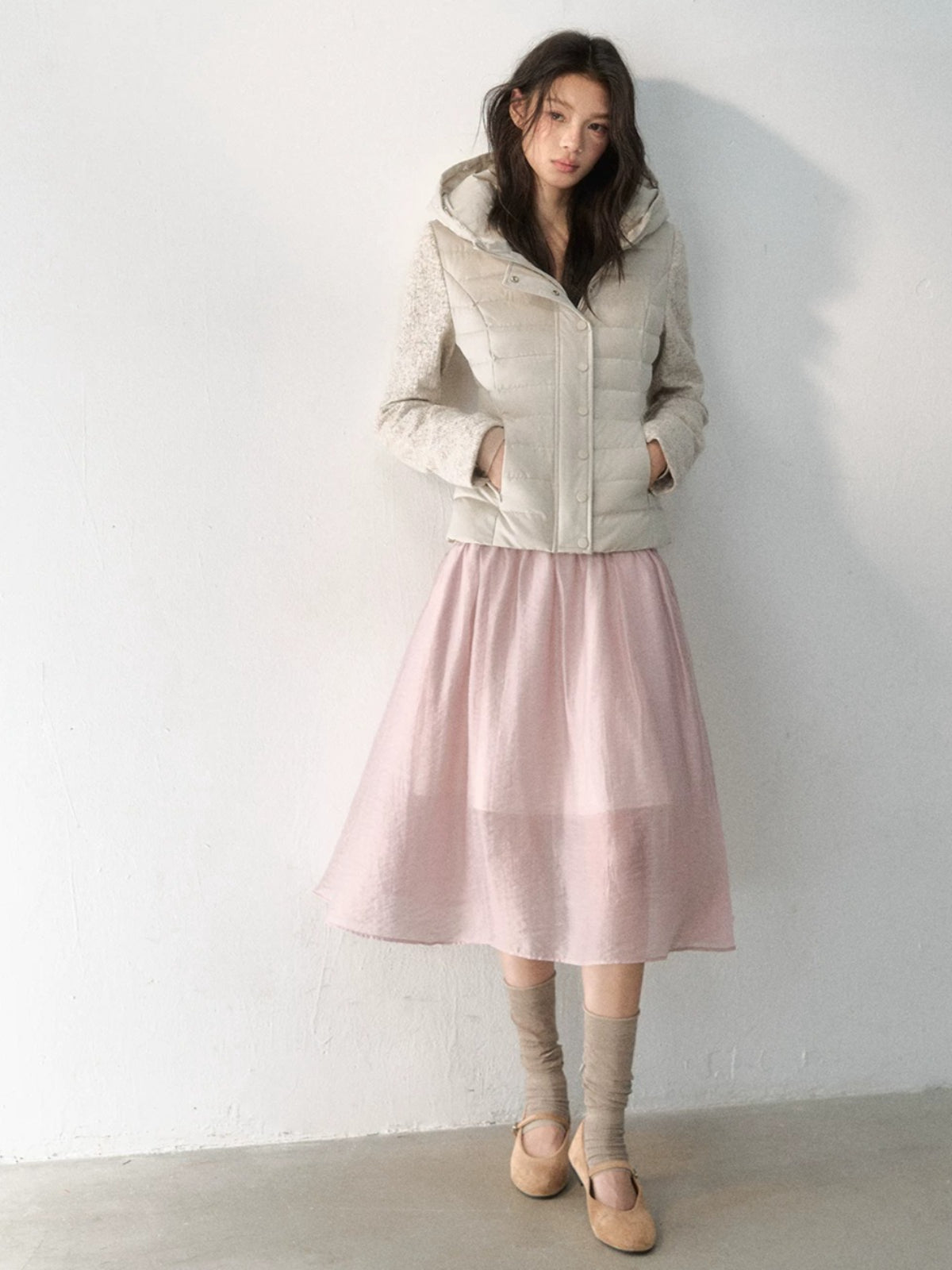 Fur-Trimmed Hooded Panelled Down Jacket
