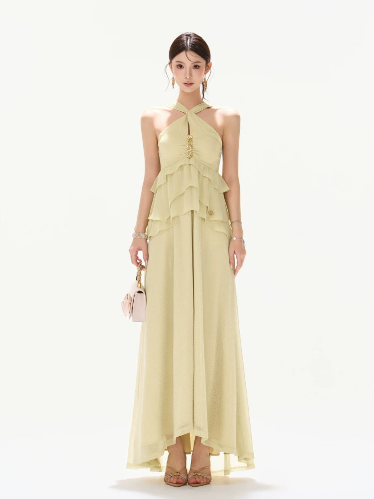 Luminous Chiffon Halter Maxi Dress