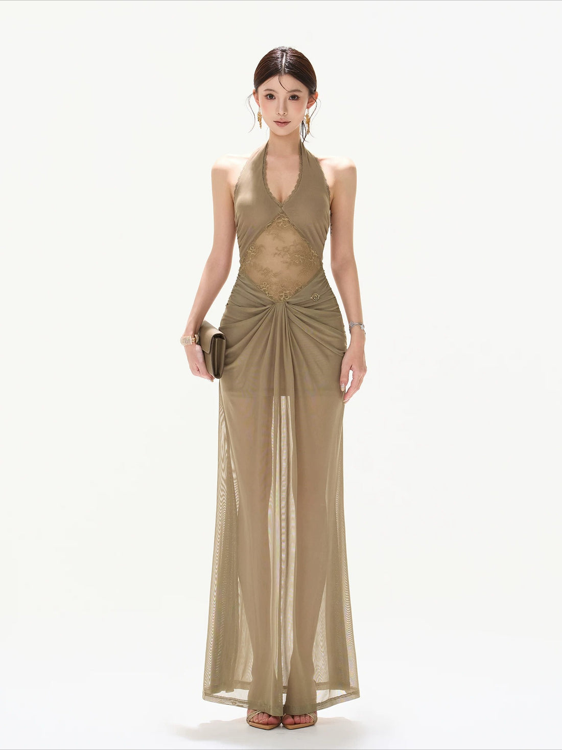 Deep V Mesh Maxi Dress