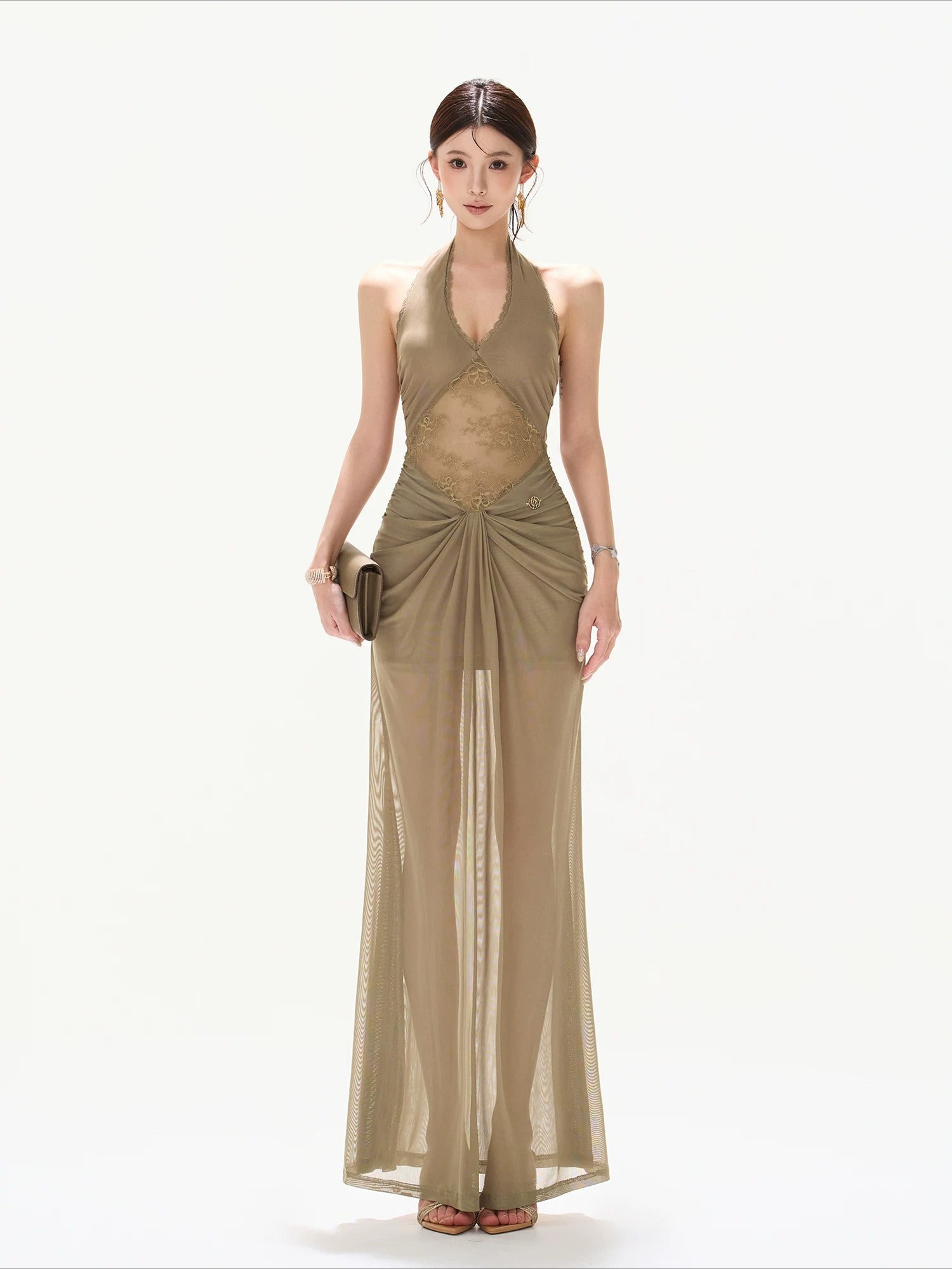 Deep V Mesh Maxi Dress