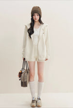 Beige Hoodie Knit Three-Piece Set