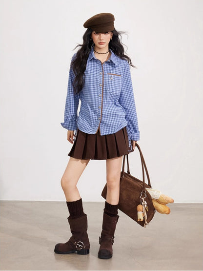 Blue Plaid Patchwork Shirt