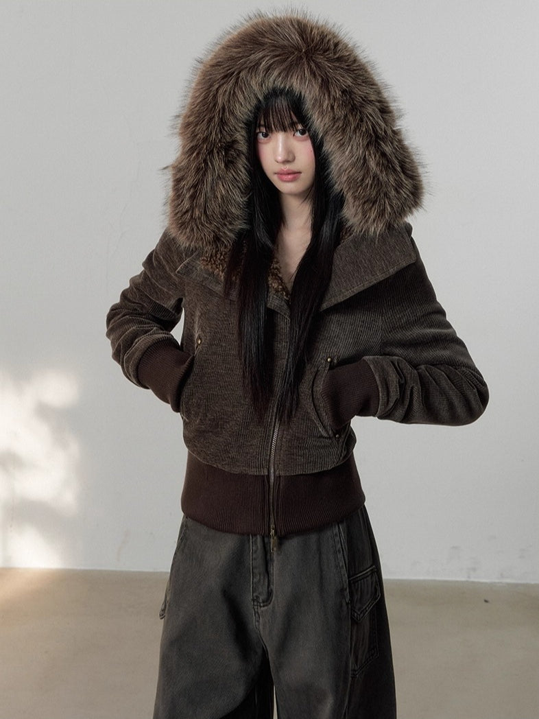 Chenille Fur Hooded Jacket