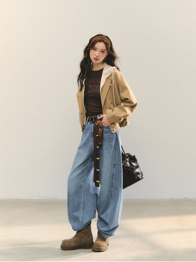 Two-piece Spliced Color-block Hooded Jacket