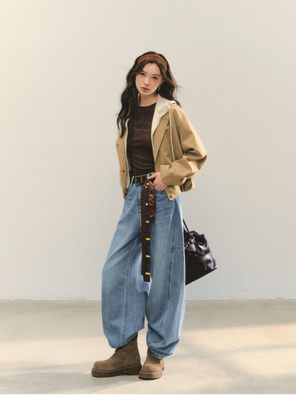Two-piece Spliced Color-block Hooded Jacket