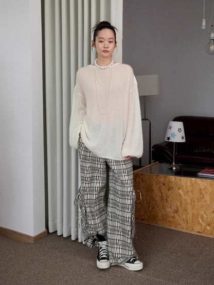 Oversized Mohair Shirt-Panel Knit Sweater