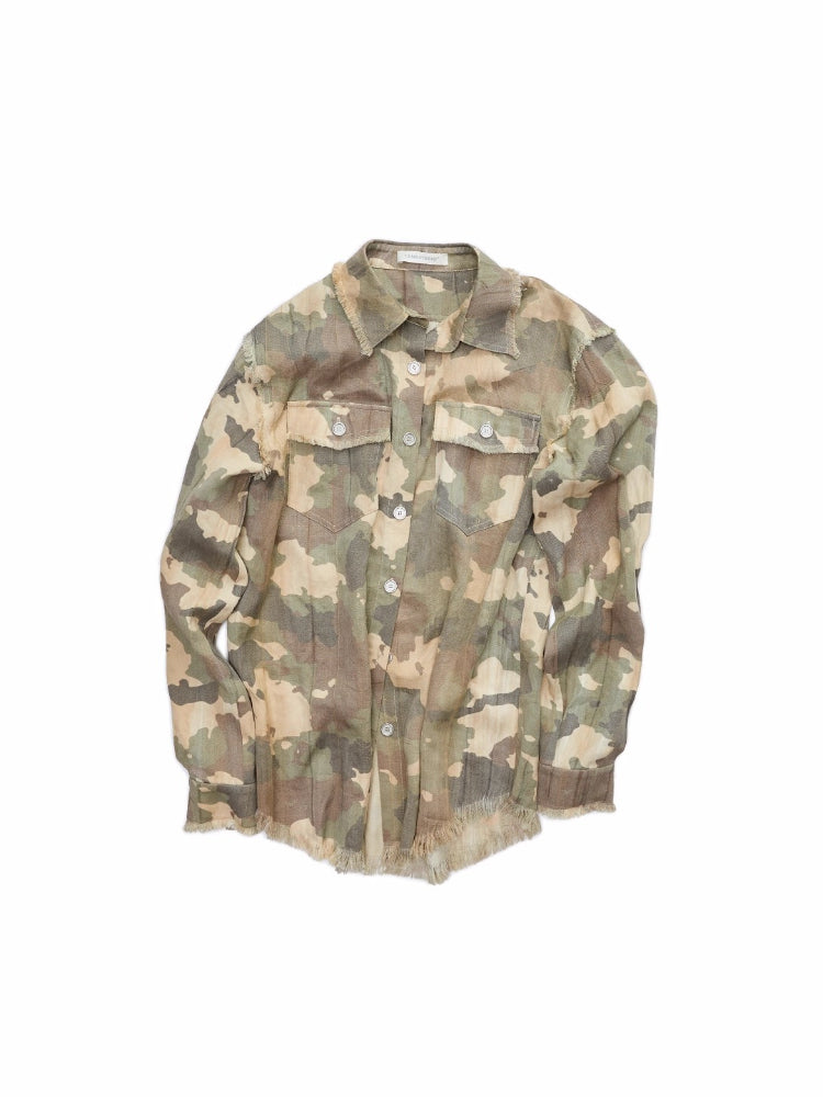 Camo Pleated Fringe Shirt