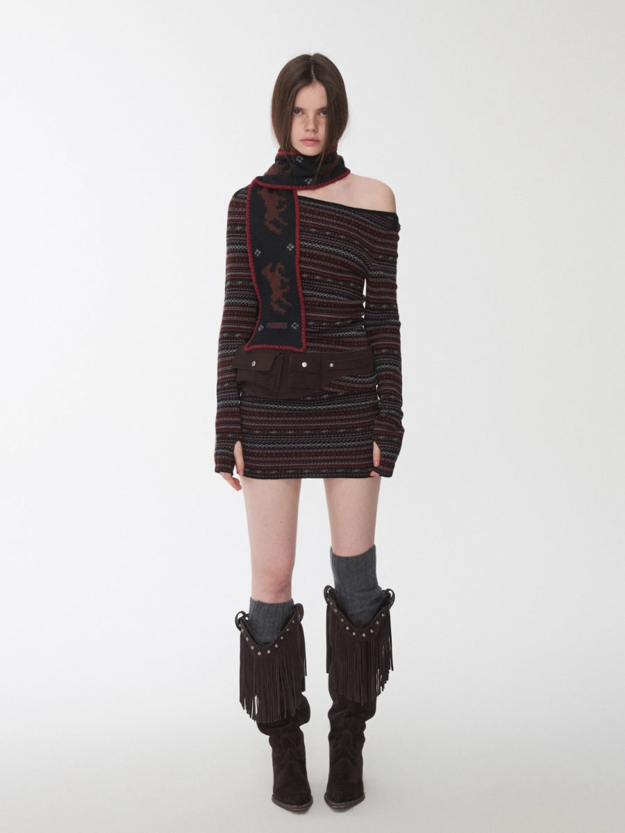 Fair Isle Pony Jacquard Knit Scarf