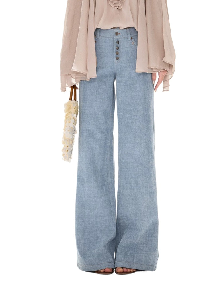 90S Metal Button Wide-Leg Jeans