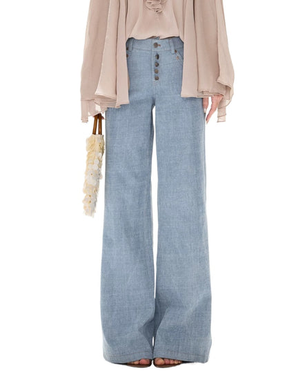 90S Metal Button Wide-Leg Jeans