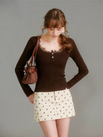 Lace Trim Knit Top