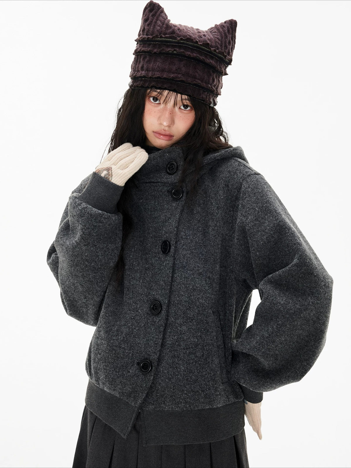 Hooded Wool Blend Jacket