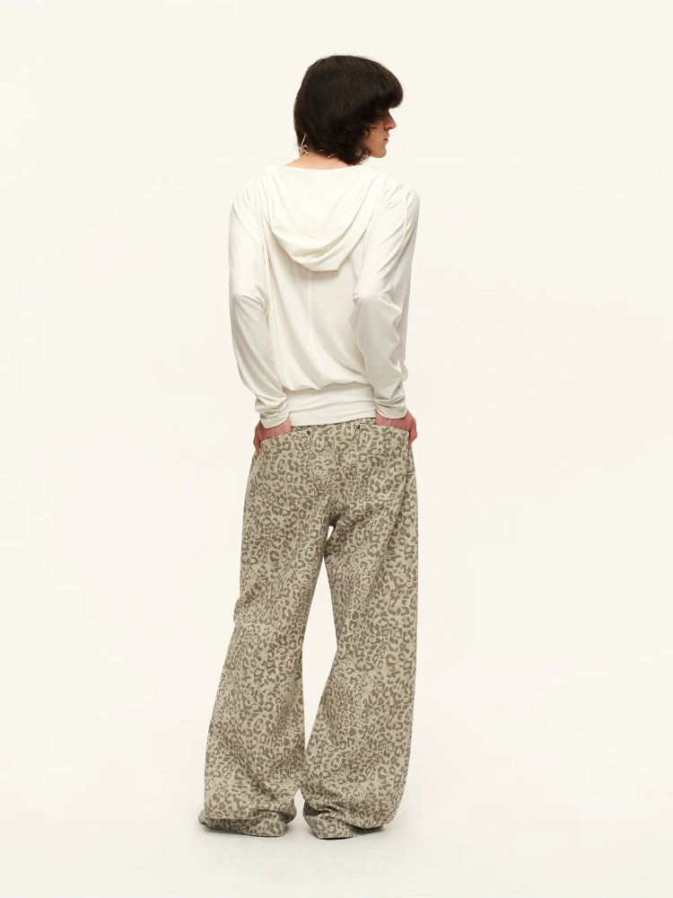 Studded Leopard Wide-Leg Pants