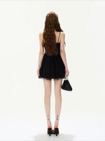 Black Ruched Mesh Mini Dress