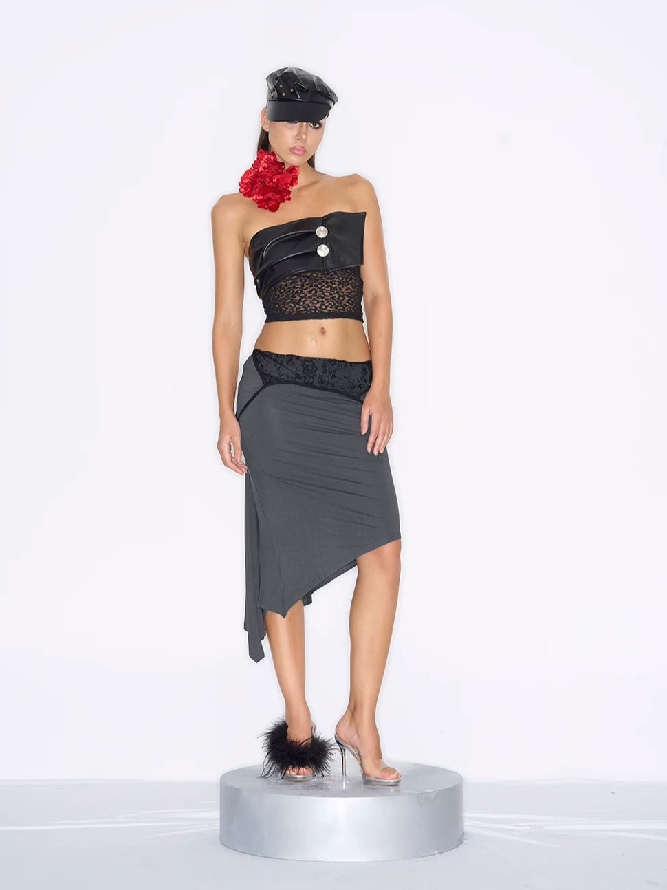Studded Leather Beret Cap