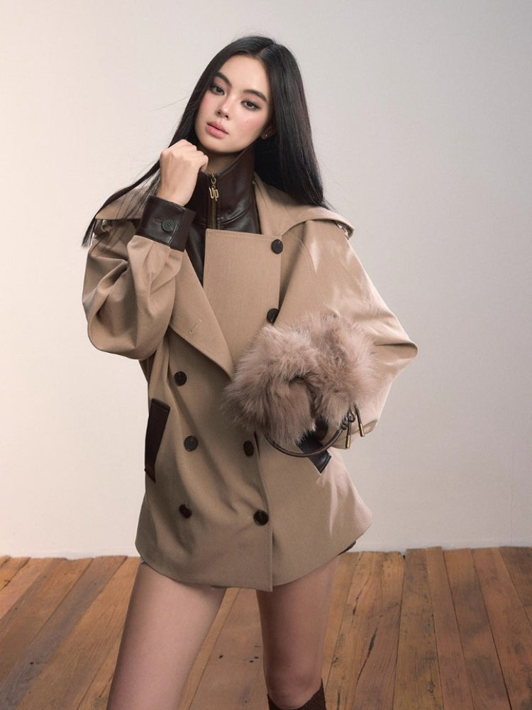 Contrast Splicing Double-Layer Blazer Coat