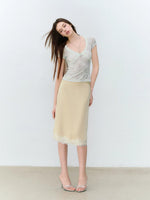 Pink & Green Lace Knit V‑Neck Tee
