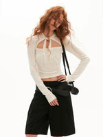 Cutout Lace-Up Fitted Long Sleeve Top