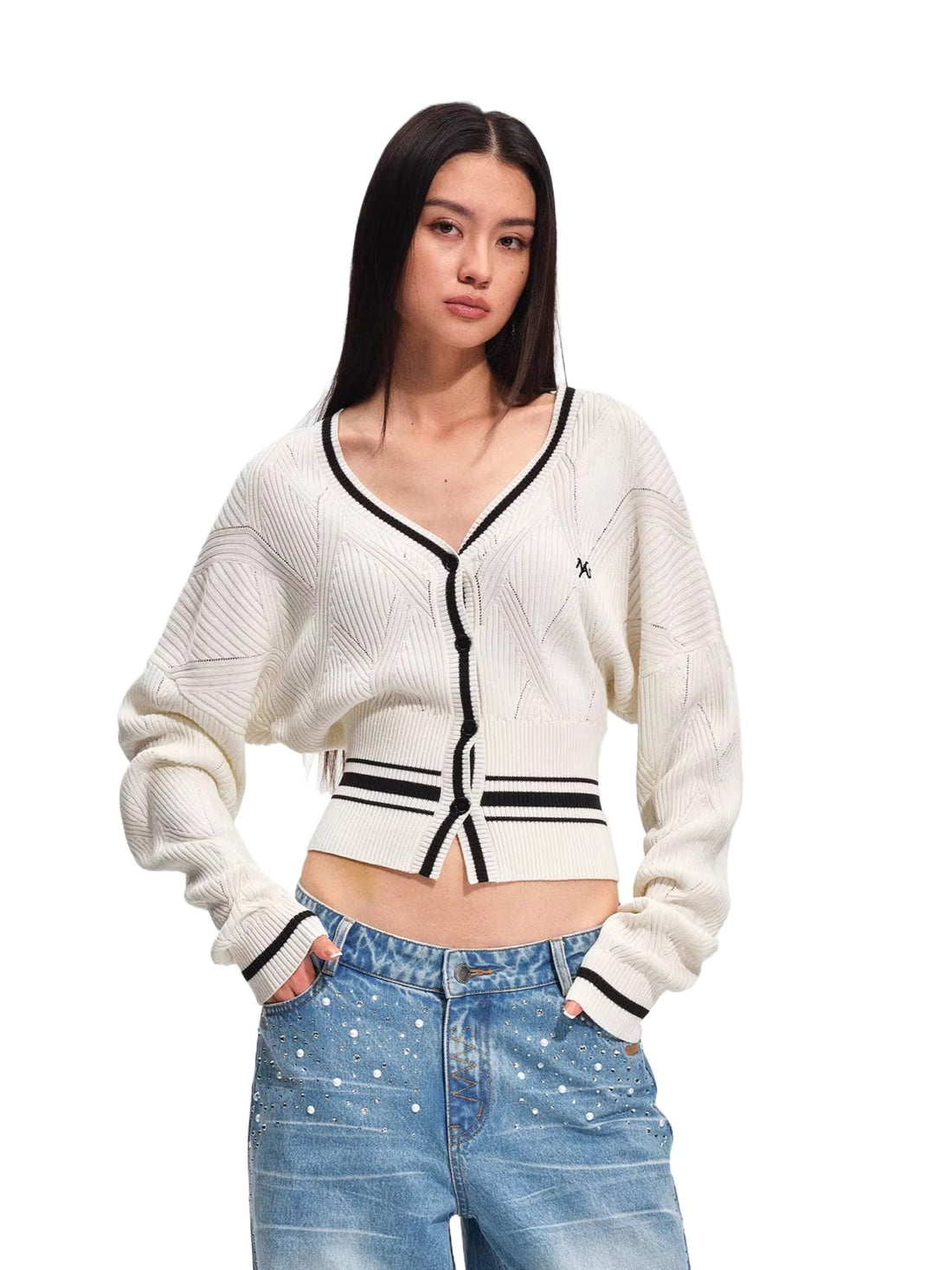 Newport Striped V-Neck Knit Cardigan