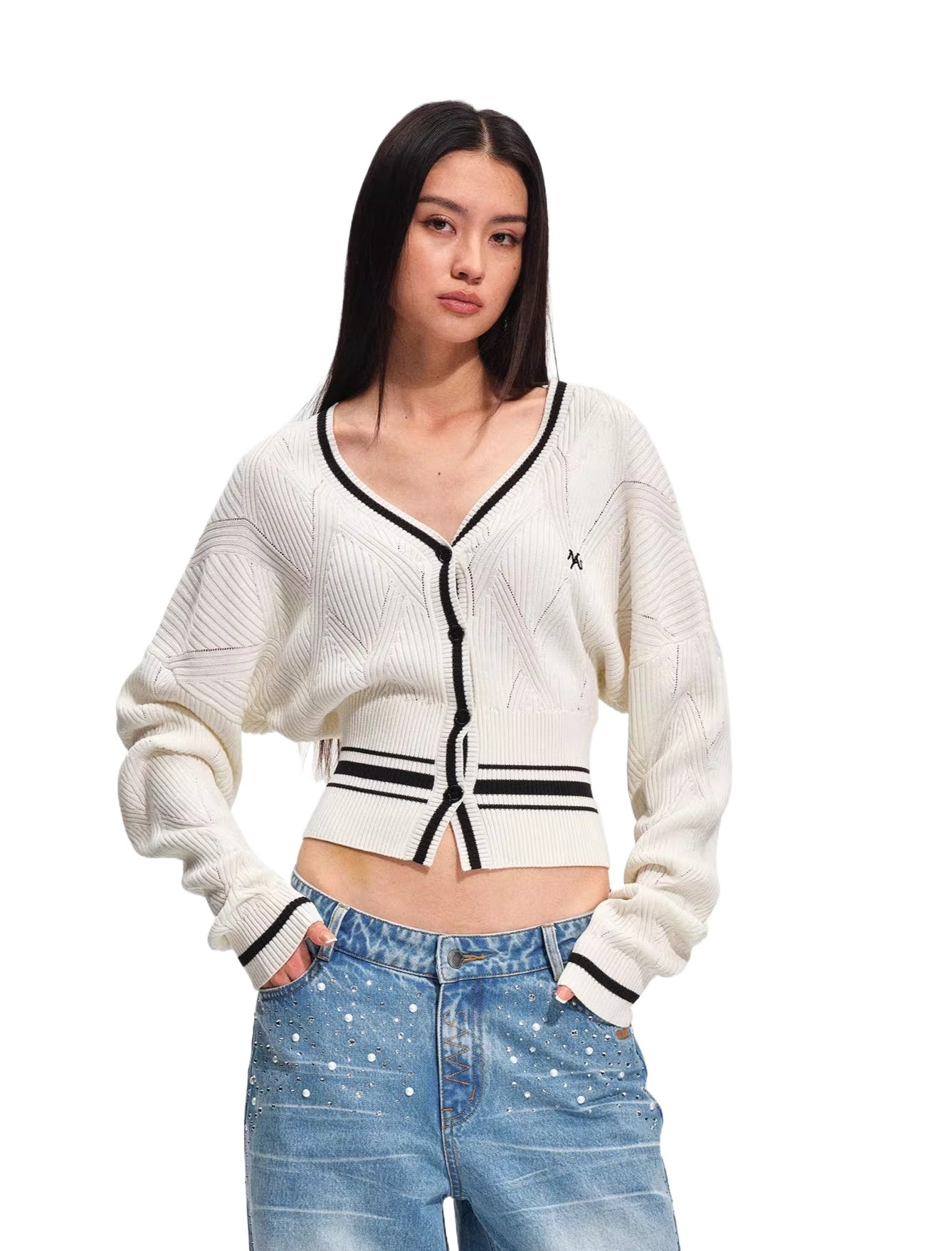 Newport Striped V-Neck Knit Cardigan