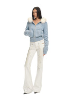 Fox Fur Trim Washed Cotton Fitted Hoodie