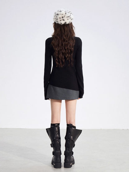 Irregular High-Neck Stretch Knit Top