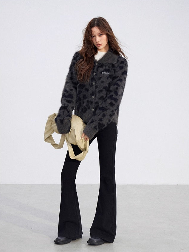 Fuzzy Leopard Collar Sweater