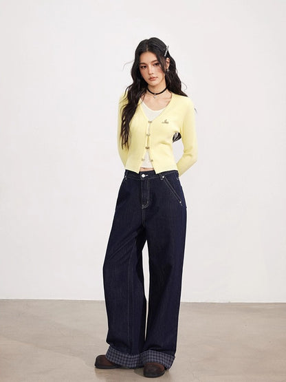 V-Neck Fake Two-piece Knit Top
