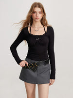 Ruched Tie Long Sleeve Top