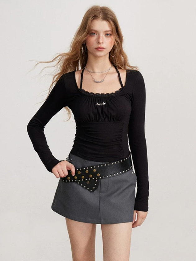 Ruched Tie Long Sleeve Top