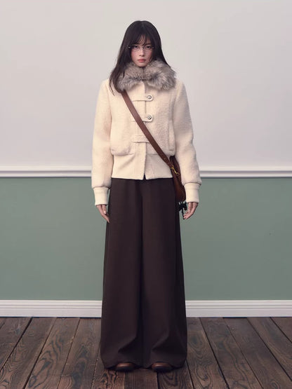 Cream Faux Fur Collar Down Jacket