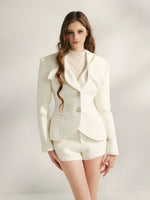 Vintage Shoulder-Pad Waist-Cinching Blazer & Shorts Set