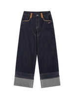 Vintage Coated Folded Wide Leg Jeans