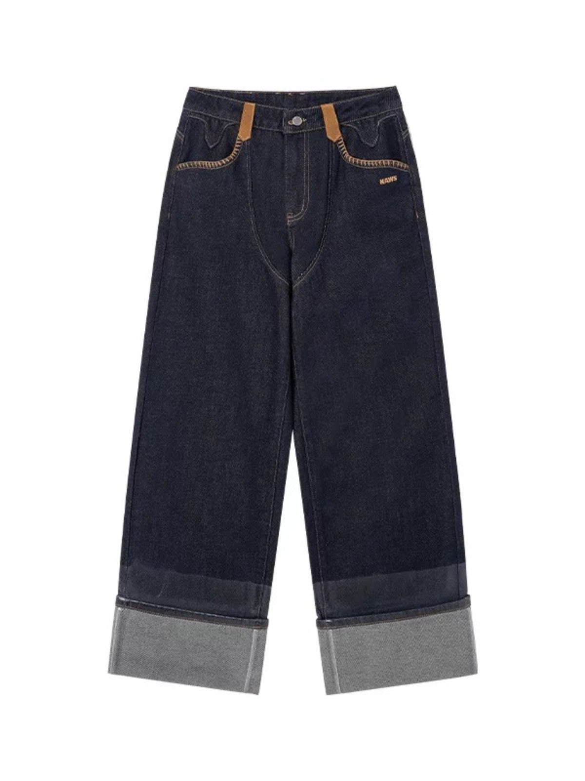 Vintage Coated Folded Wide Leg Jeans