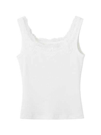 Lace Trim Butterfly Knot Back Top