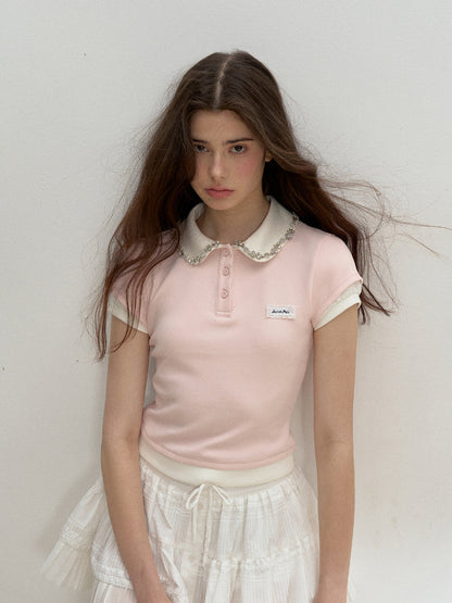Pink Spliced Faux Two-piece T-shirt