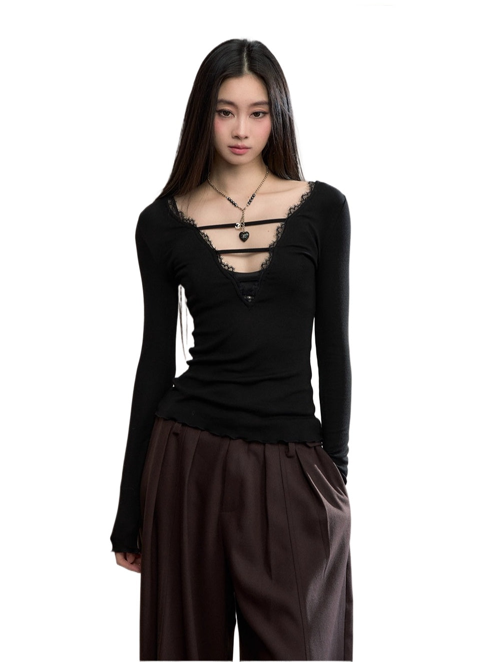Reversible Lace-Trim Long-Sleeve Tee