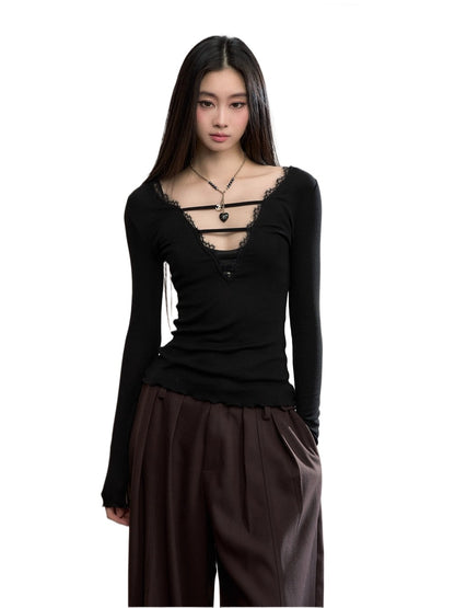 Reversible Lace-Trim Long-Sleeve Tee