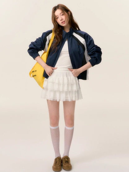 Lace Trim A-line Tulle Skirt