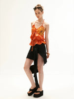 Orange Floral Drawstring Halter Top