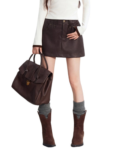 Studded Faux Leather A-Line Skirt
