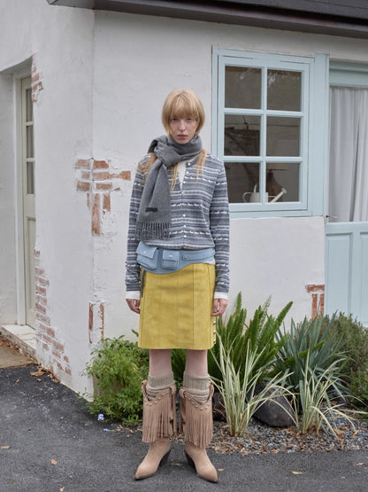 Fair Isle Pony Jacquard Drawstring Knit Cardigan